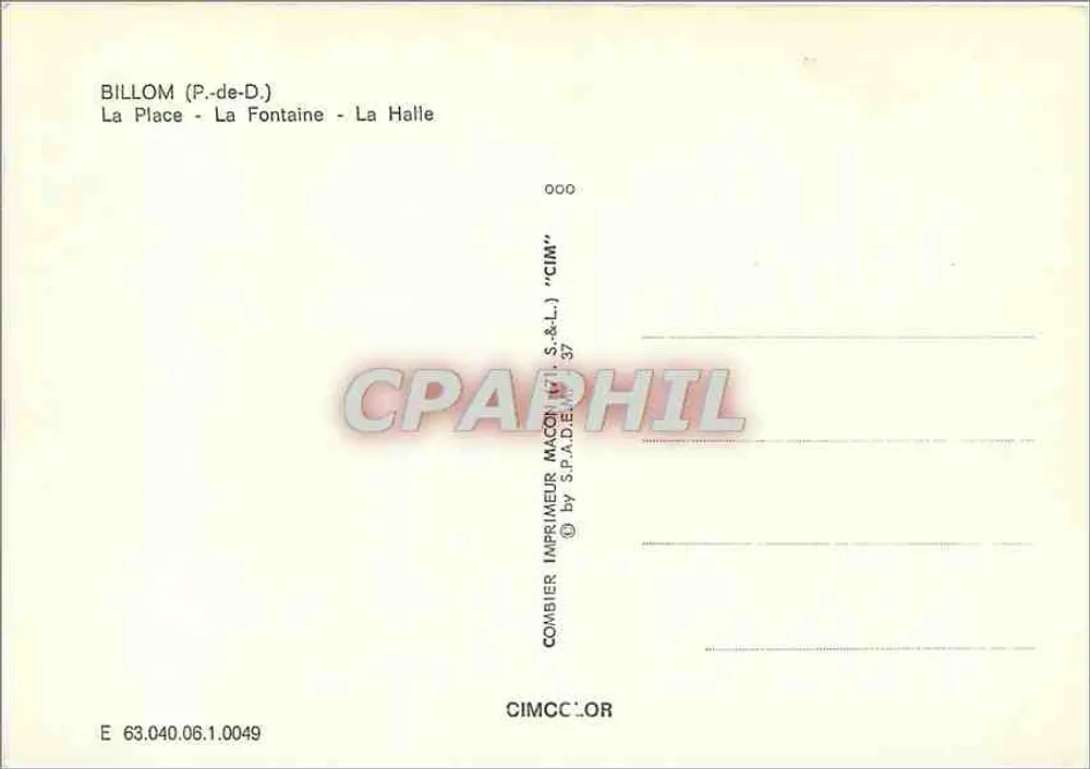 Billem (P.-de-D.) — Die Place — Die Fontaine — Die Halle — Verlag Combier - Rückseite
