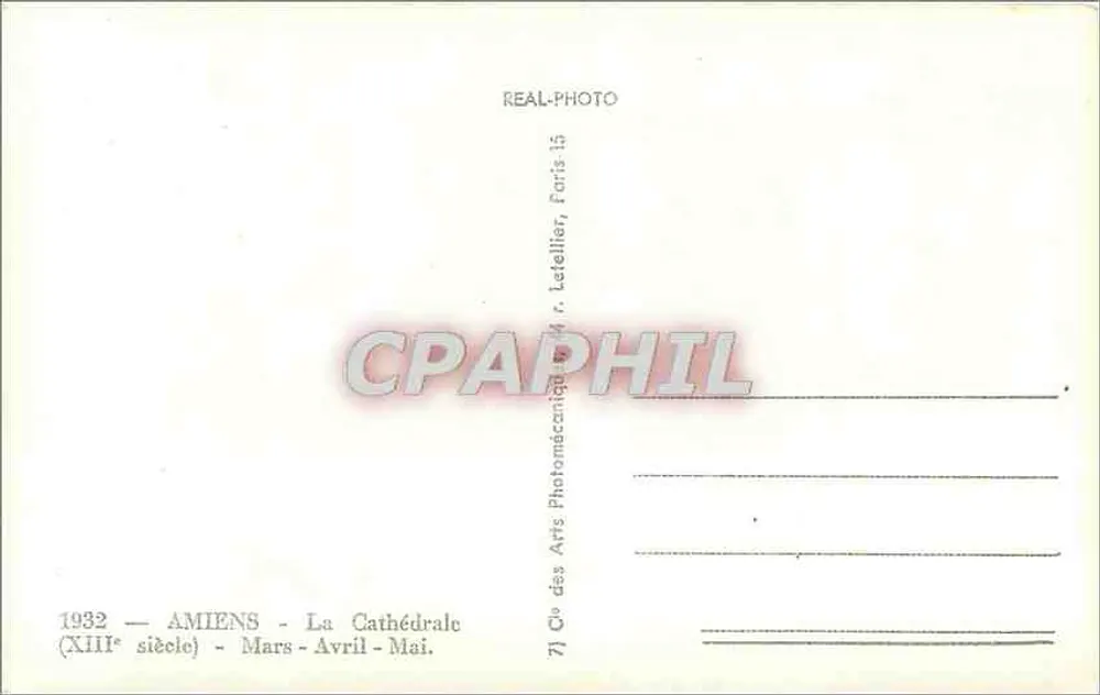 Amiens - Die Kathedrale (13. Jahrhundert) — März - April - Mai — Verlag: Co des Arts Photomécanique - Rückseite