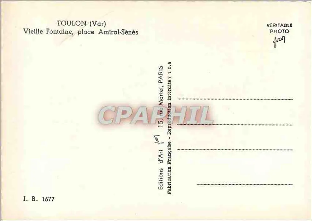 Toulon (Var) — Alte Fontäne, Place Amiral-Sénés — Éditions d'Art, Paris - Rückseite