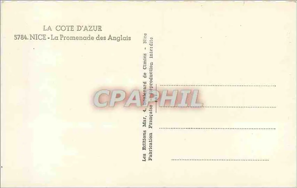 Nice - La Promenade des Anglais — Edizioni Mar, n° 5784 - Verso