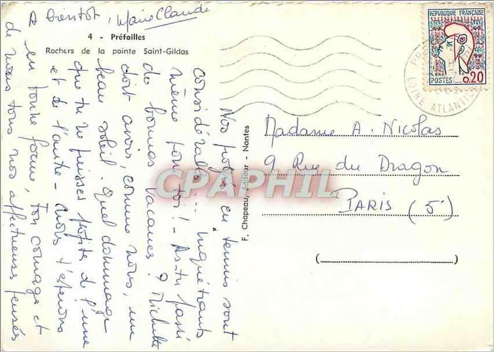 Rochas da ponta Saint-Gildas — Préfailles — F. Crapeau, editor, Nantes - Verso