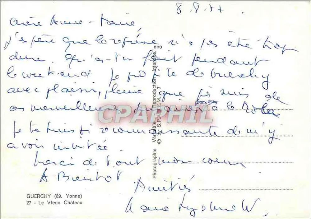 Guérchy (89) - Yonne — O Velho Castelo — Fotografia - Verso