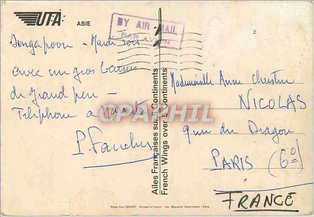 Mulher vietnamita com chapéu de palha — com frutas — Foto Paul GENEST, Imp. Baguenier Desormeaux, Paris - Verso