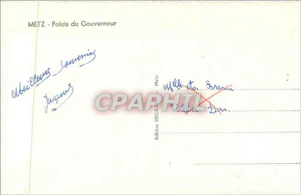 Metz - Palácio do Governador — editor Prillot, número de série não visível - Verso
