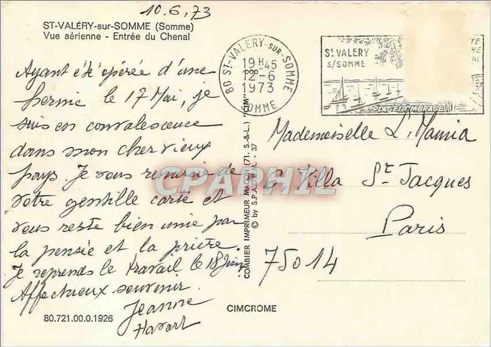 ST-VALÉRY-sur-SOMME — Eingang zum Chenal — Cim — n° 75014 - Rückseite