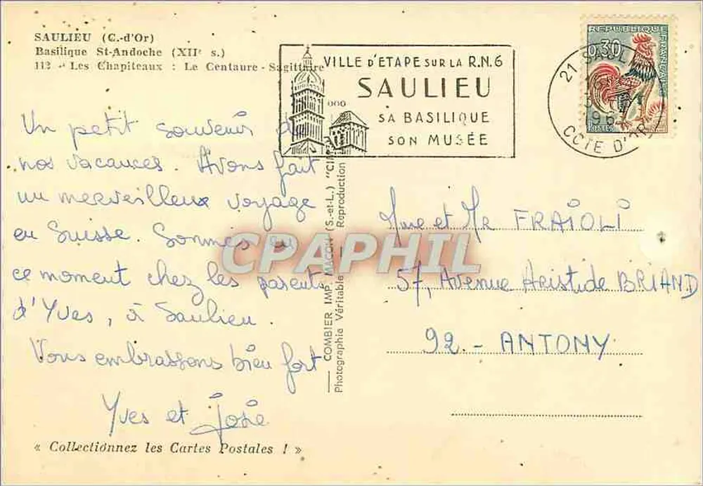 Saulieu (C.-d'Or) — Basilique Saint-Andoche, Kapitell des Centauren — Combière Imp. (C.I.) - Rückseite