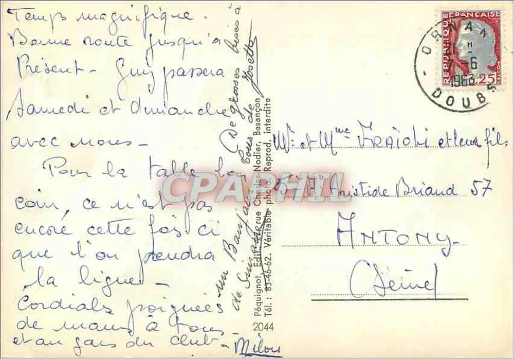 Wąwóz Loue — Francja Wschodnia — wydawca Réquignot, nr 2044 - Rewers