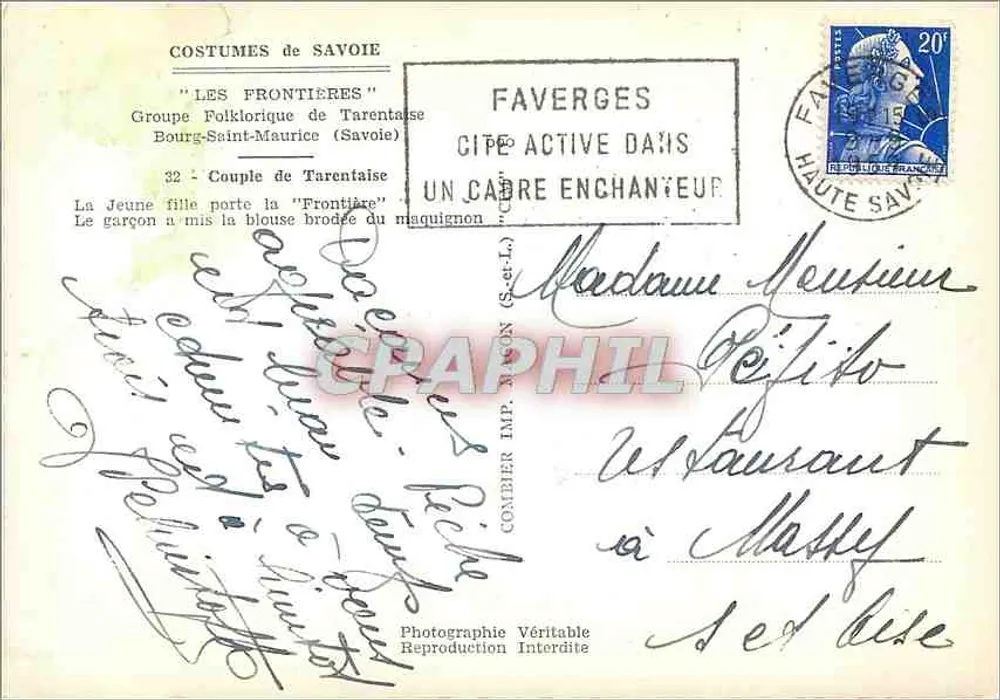 Savoyardische Trachten — 'Les Frontières' — Volksgruppe Tarentaise, Bourg-Saint-Maurice - Rückseite
