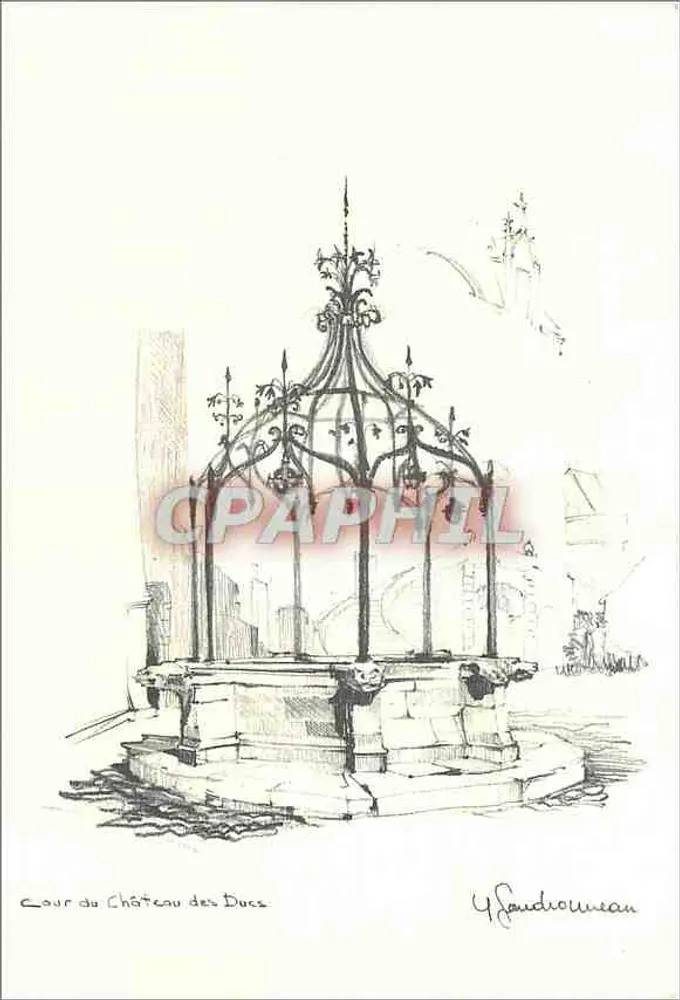 Cour do Castelo dos Duques — desenho assinado por Y. Gaudrioumeau — Edições das Províncias Francesas - Frente