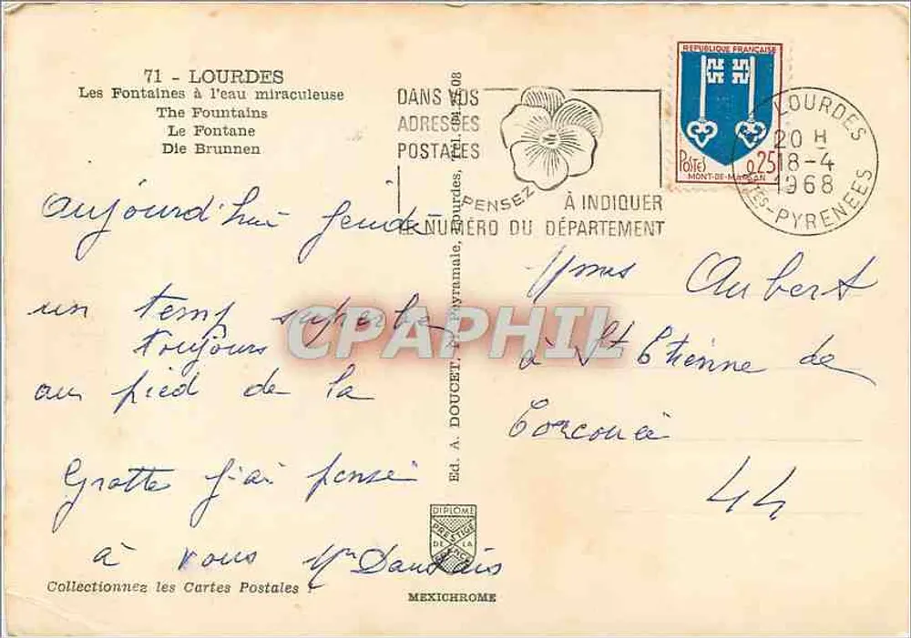 Die heiligen Fontänen — Lourdes — Verlag A. Doucet, Nr. 46 - Rückseite