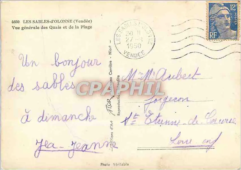 Les Sables-d'Olonne (Vendée) — Allgemeiner Blick auf die Kais und den Strand — Editions d'Art FIOR - Rückseite