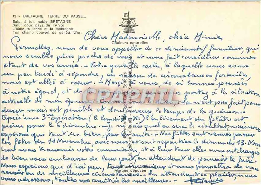 Bretanha, Terra do Passado — Saudações a você, nobre Bretanha — Editor Céleste - Verso