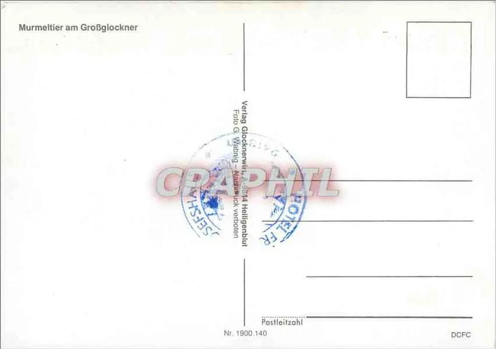 Marmota no Großglockner — editor Verlag Glocknerwil, n° 1900 140 - Verso