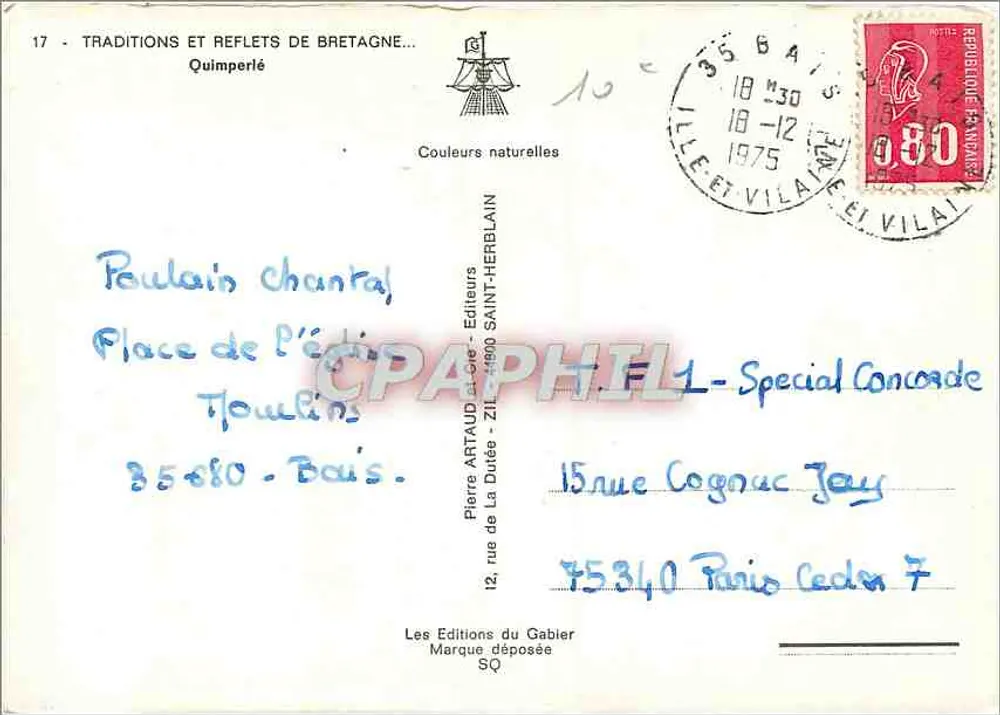 Tradições e Reflexos da Bretanha — Quimperlé — Edições Pierre Artaud & Cie - Verso