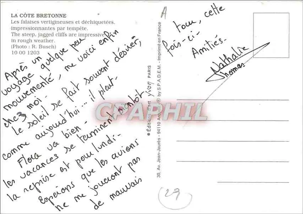 Pointe du Raz — O Farol da Velha — Editor Jean-Jaurès, n° 1203 - Verso