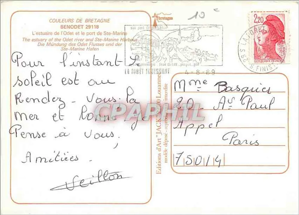 Benodet — Luftbild und Detail des Hafens — Éditions d'Art Louanne - Rückseite