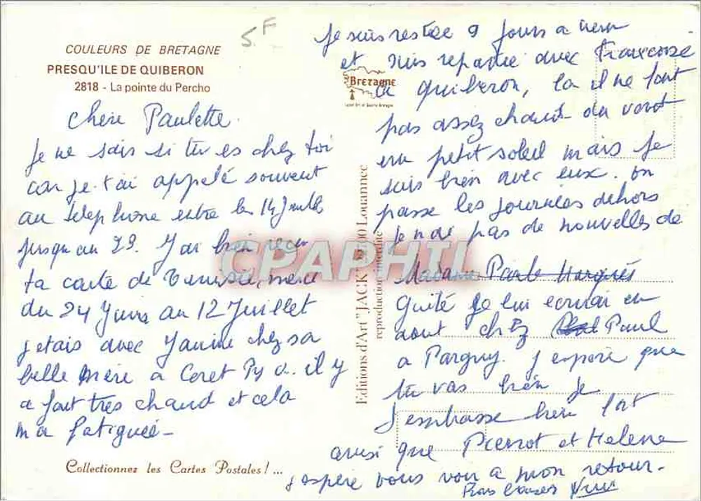 A ponta do Percho — Cores da Bretanha — Edições d'Art Jack, n° 2818 - Verso
