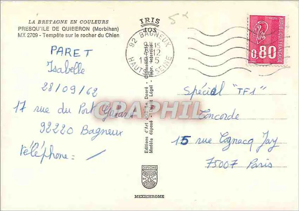 PRESQU'ÎLE DE QUIBERON — Rocher du Chien — Éditions d'Art Doaré - Rückseite