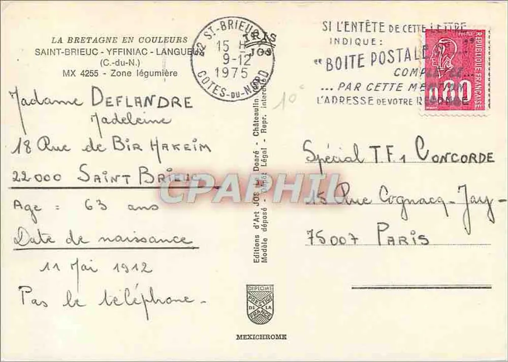Saint-Brieuc — Gemüsezone — Editions d'Art d'Art - Rückseite