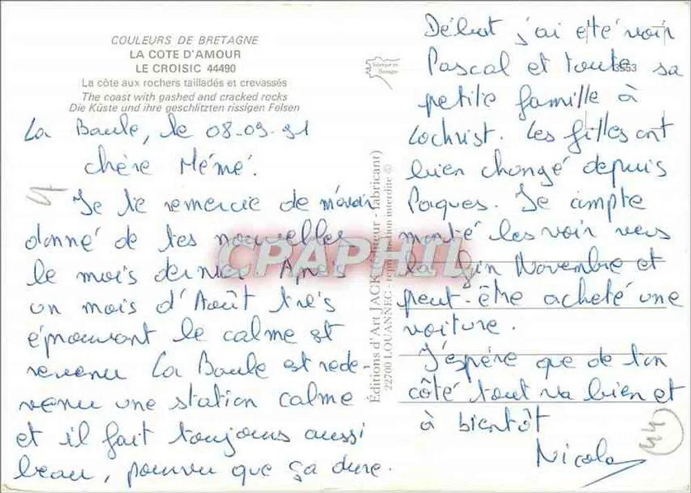 A Costa Selvagem do Croisic — Éditions d'Art Jack — n° 44490 - Verso
