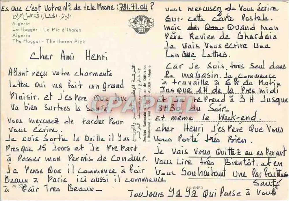 O Pic d'Iharen — Argélia — Sociedade Anônima de Edições Zouit Algie - Verso