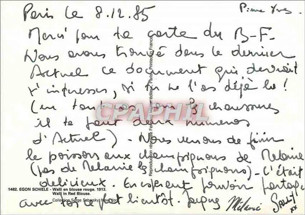 Walli com blusa vermelha — 1913 — Reprodução por Fernand Béremé editor, n°1482 - Verso