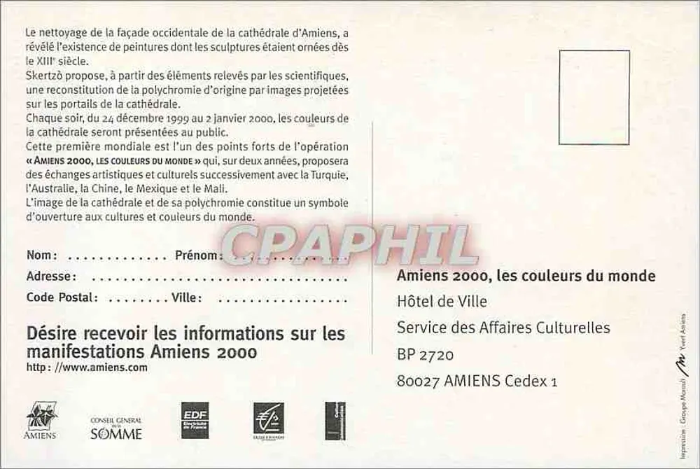 Geschnitztes Portal der Amiens-Kathedrale — farbige Rekonstruktion — Amiens 2000, die Farben der Welt - Rückseite