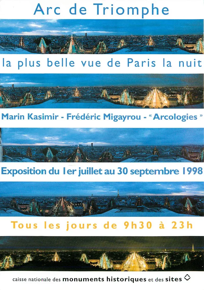 Arco do Triunfo: a mais bela vista de Paris à noite — Exposição «Arcologies» — caixa nacional dos monumentos históricos e dos sítios - Frente