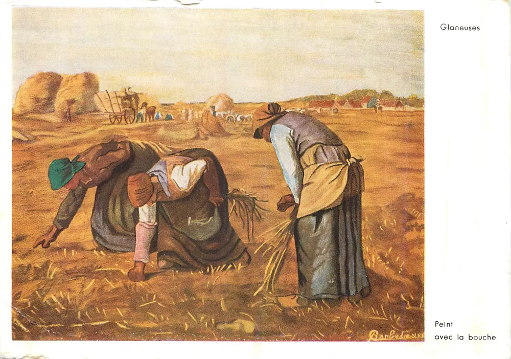 Raccoglitrici — Dipingere con la bocca — G. Barbedienne, No F 1401 - Recto