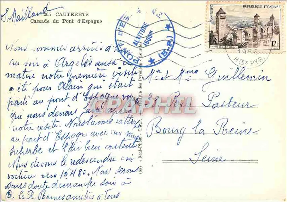 Cachoeira do Pont d'Espagne — Cauterets — editor C. P. (C. P. T. ?) — número de série não visível - Verso