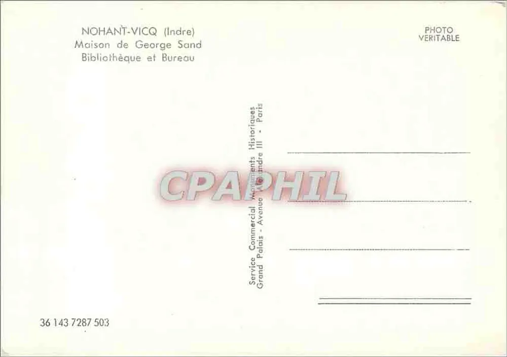 Nohant-Vicq (Indre) — Haus von George Sand, Bibliothek und Büro — Service Commercial Monuments Historiques, Paris - Rückseite
