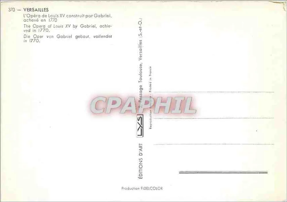 Oper von Louis XV — Versailles — Editions Fidelcolor - Rückseite