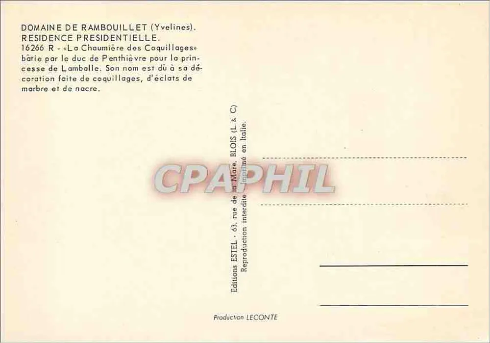 Domaine de Rambouillet — Das Schneckenhäuschen — Verlag Estel - Rückseite
