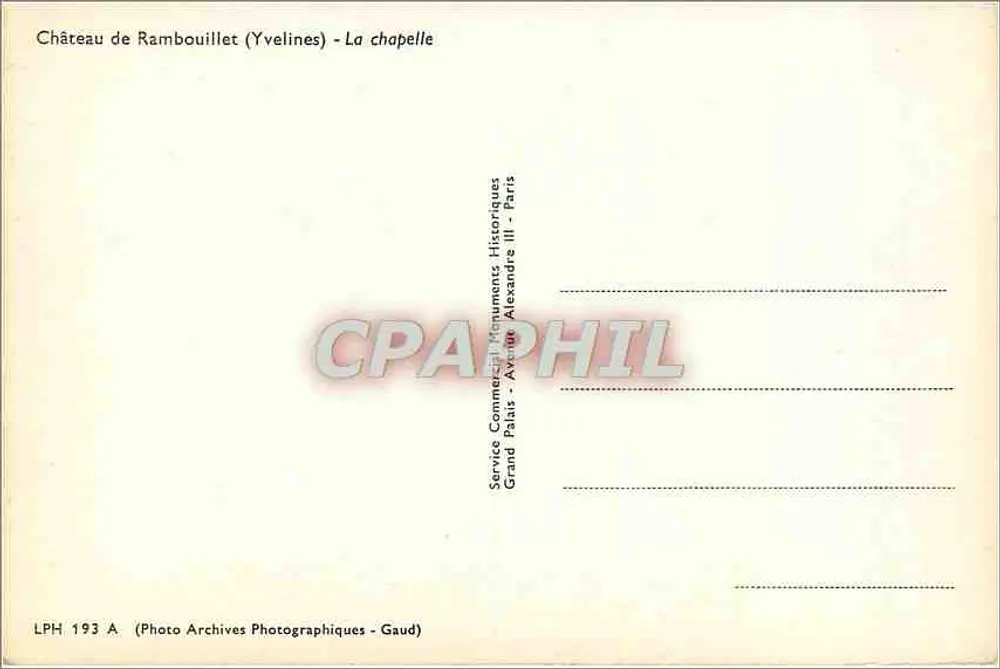 Capela do Castelo de Rambouillet — Yvelines — Service Commercial Monuments Historiques - Verso