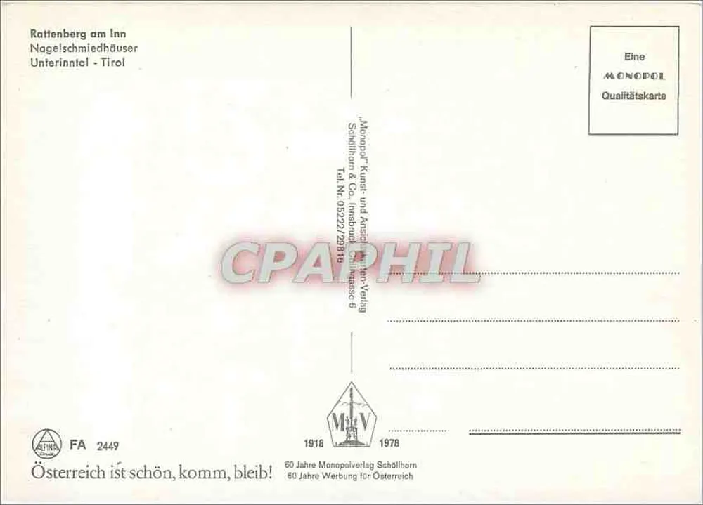 Rattenberg am Inn — Nagelschmiedehäuser — Monopolverlag Schöllhorn FA 2449 - Rückseite