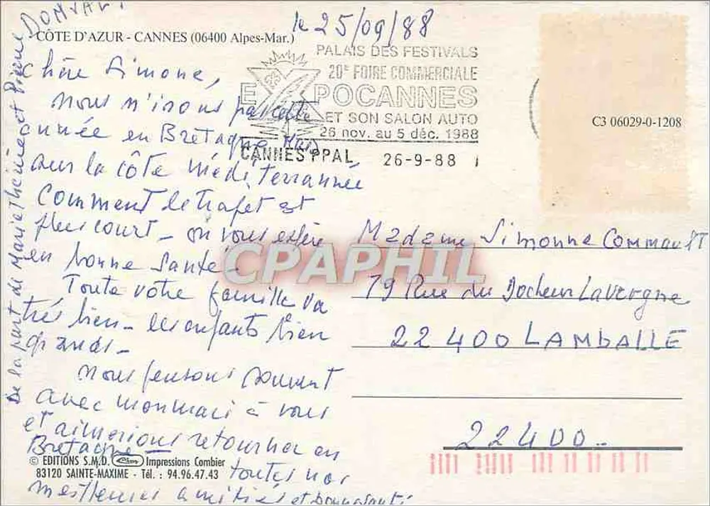 Cannes — Palácio dos Festivais e do Cinema — Edições S.M.D. Impressões Combier - Verso