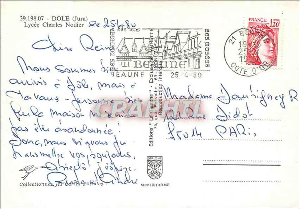Vue de Dole (Jura) — editor IRIS, n° 39.198.07 - Verso