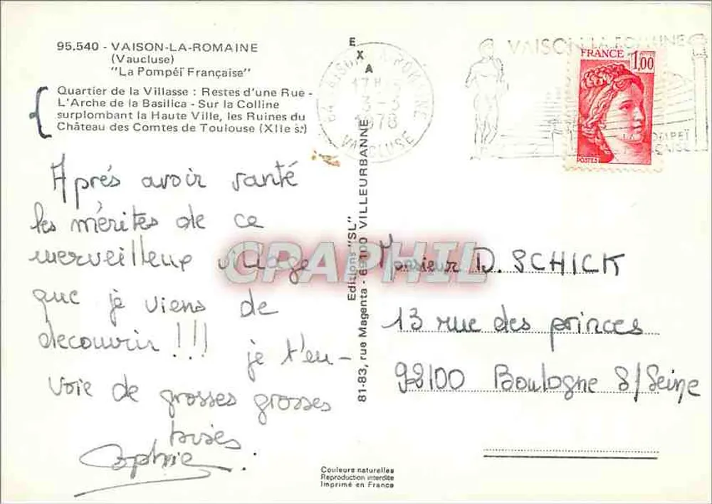 Vaison-la-Romaine — Viertel Villasse, römische Ruinen und Schloss — 'SL' Ausgabe Nr. 95.540 - Rückseite