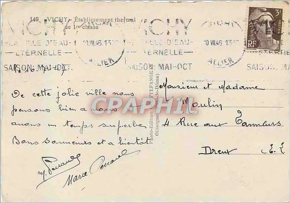Biblioteca municipal de Vichy — editor G. d'Albret, n° 149 - Verso