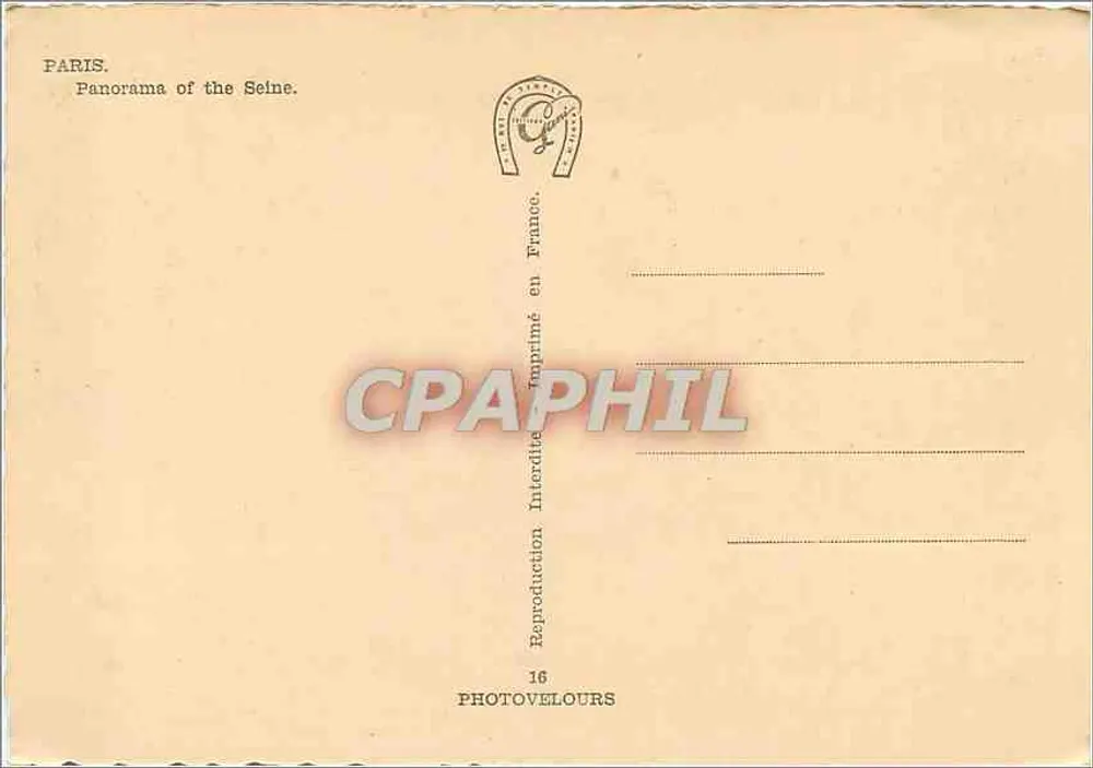 Paris - Panorama über die Seine — Verlag Photovelours, Nr. 16 - Rückseite