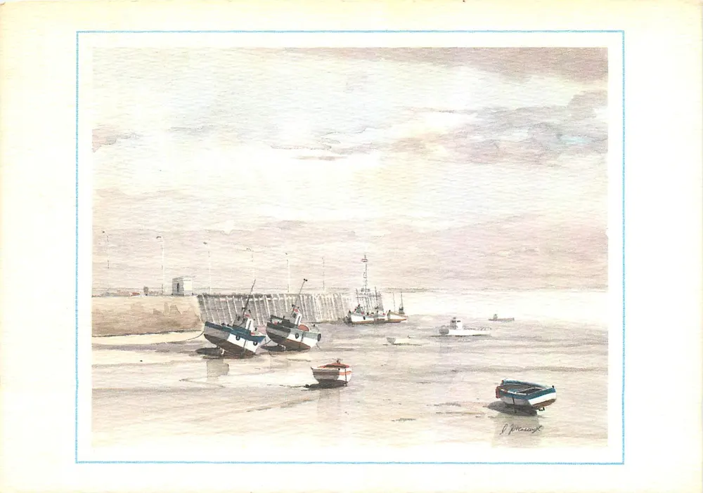 Cancale — Porto com barcos — Aquarela de Lucien JOVENEUX - Frente