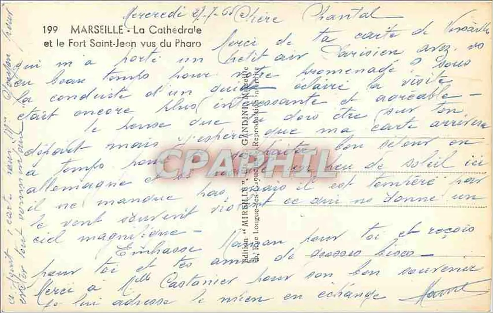 Marseille — Die Kathedrale und der Fort Saint-Jean von Pharo aus gesehen — Mireille - Rückseite