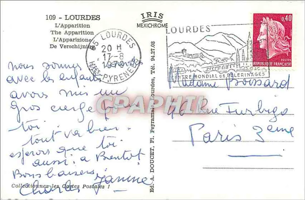 Lourdes — A Aparição — Ed. A. Doucet, Pl. Peyrannac, Lourdes - Verso