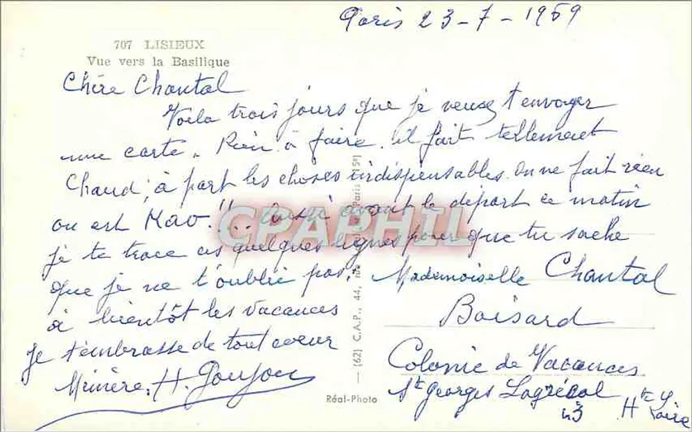 Lisieux — Vista em direção à Basílica — C.A.P. n° 707 - Verso