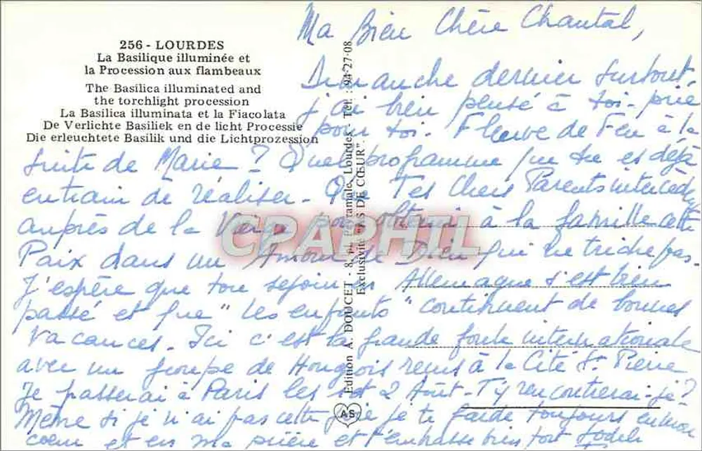 Lourdes — Die beleuchtete Basilika und die Prozession mit Fackeln — Edition N. DOUCET - Rückseite