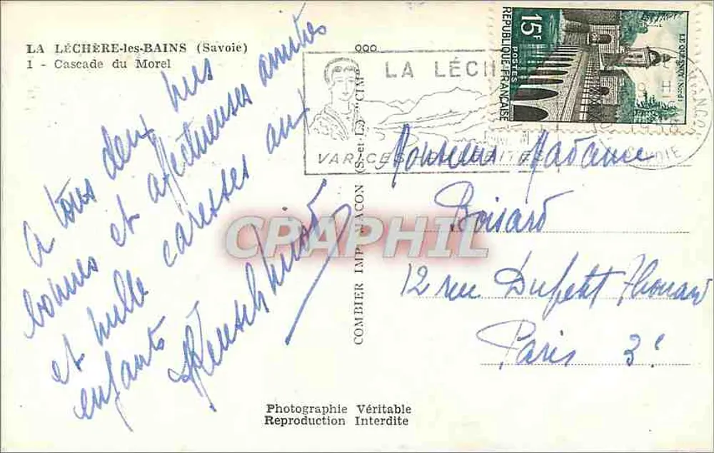 La Léchère-les-Bains (Savoie) — Cachoeira do Morel — Comibier Imprimeur - Verso