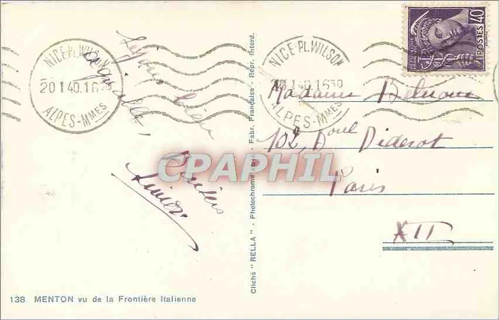Menton vista da Fronteira Italiana — Rella — n°138 - Verso