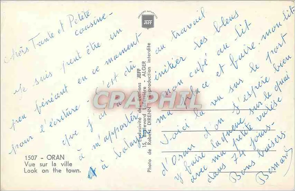 Oran — Vista da cidade — Edições JEFF, n° 1507 - Verso