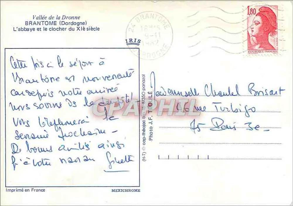 Brantôme — Ansicht der Abtei und des Glockenturms des 11. Jahrhunderts — IRIS - Rückseite
