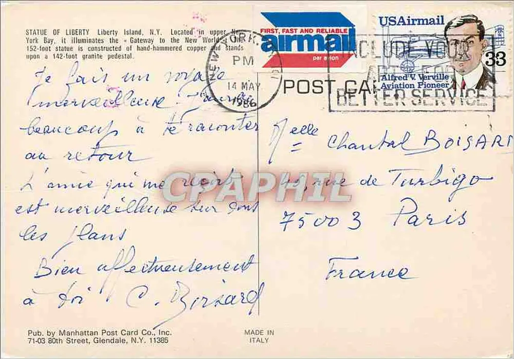Statue der Freiheit — Liberty Island, N.Y. — Verlag: Manhattan Post Card Co., Inc. - Rückseite
